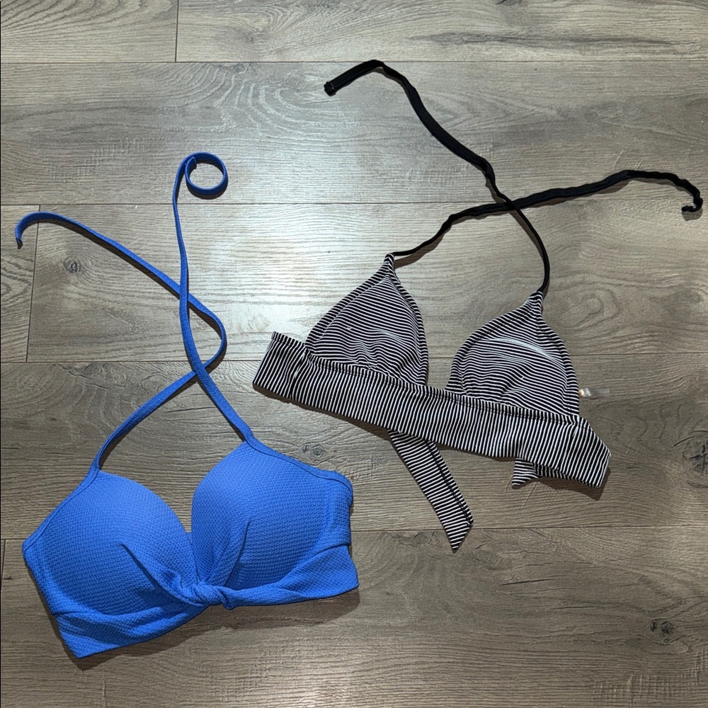 Shade & Shore Blue and Black Striped Bikini Set